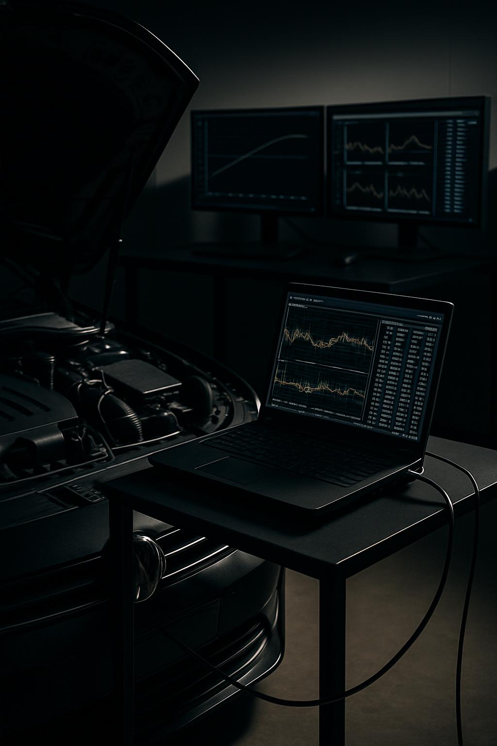 In einer Keller-Mechanikerwerkstatt wird eine angeregt entsperrte oder ausgeschlossene MacBook-Pro gesperrt. Der Laptop | ...